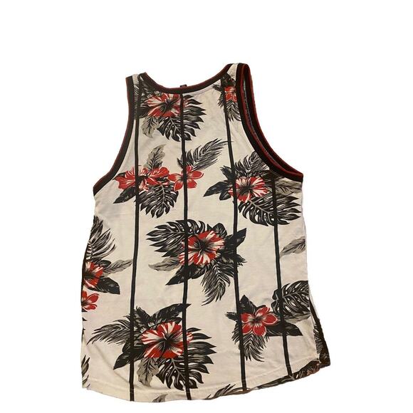 MENS DISTORTION HAWAIIAN FLORAL TEAL BLUE RED TANK TOP T-SHIRT SIZE M - Picture 7 of 8
